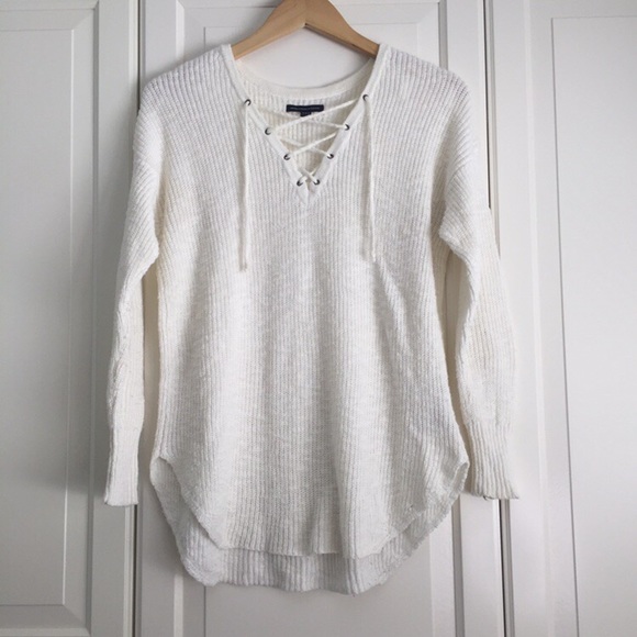 American Eagle Outfitters Sweaters - American Eagle Cream Lace-Up Sweater